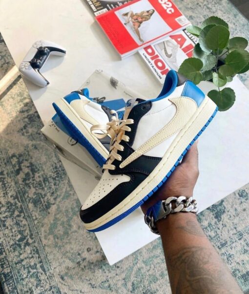 First Copy Nike Air Jordan Cut Low Travis Scott UA Quality with BRAND BOX (Blue) - Image 3